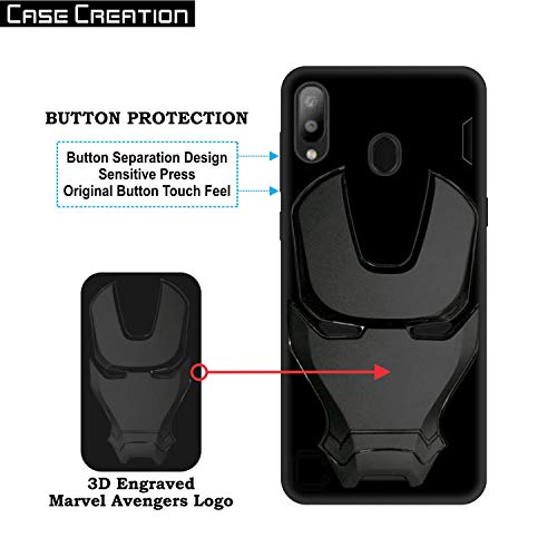Image of COVERLY Official 3D Touch Feel Trending Real Hero Avenger Logo Mask Soft Rugged Grip Iron Man Super Power Cartoon Movie Silicone Matte Strong Back Cover for Samsung Galaxy M20 (2019) - Black