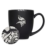 Rico Industries NFL Football Minnesota Vikings Main 15oz Laser Engraved Matte Black Ceramic Bistro Mug - For Hot or Cold Drinks