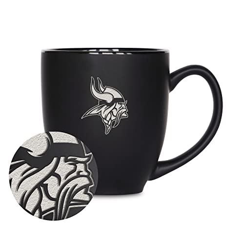 Image of Rico Industries NFL Football 15oz Personalized Laser Engraved Matte Black Ceramic Bistro Mug - For Hot or Cold Drinks