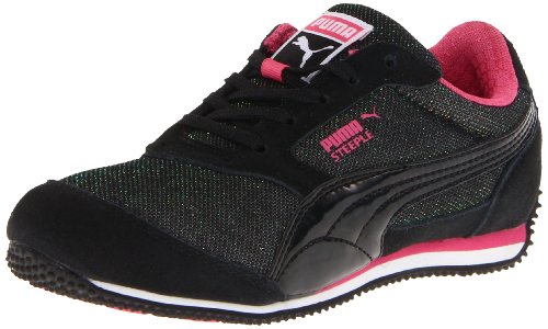 PUMA Steeple Glitter Jr Fashion Sneaker (Little Kid/Big Kid),Black/Hot Pink,6.5 M US Big Kid