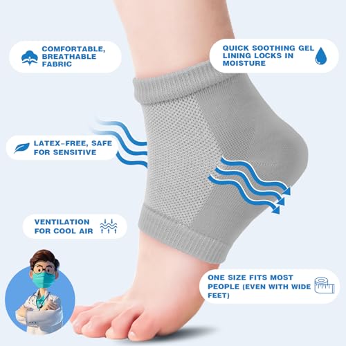 Image of TEAWOO 6 Pairs Grey Moisturizing Heel Socks for Cracked Heel Treatment
