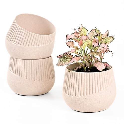 Image of Eha Earth Friendly Oreo 4 inch Small pots for Indoor Plants | Set of 3 | Plant Pot Made with Bamboo Fibers | Table Top Planters for Home Decor and Office, Flower Pot for Living Room | Sand Castle