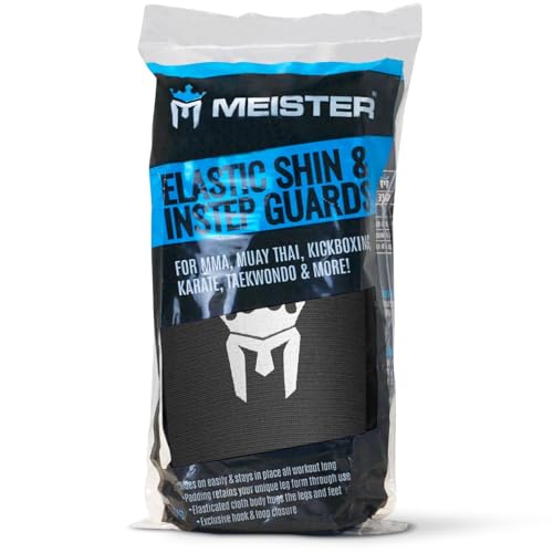 Meister MMA Elastische Gepolsterte Stoff Schienbein- & Spannschoner (Paar) – Schwarz – Klein / Mittel
