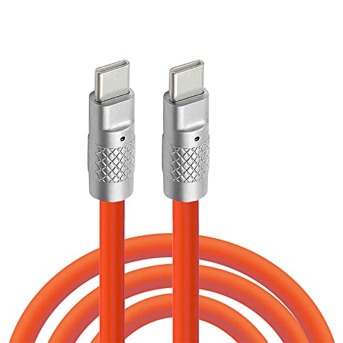 Image of cablecc Type C USB-C to USB-C Liquid Silicone Ultra Soft 120W Power USB2.0 Data Orange Cable Fast Charge for Laptop Tablet Phone 1M
