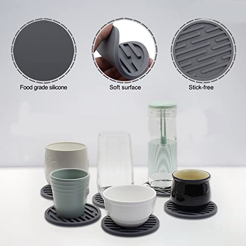 WUBAYI 6pcs Silicone Coasters, Drink Coasters with Holder, Thickened Drainable Suitable for Cold & Hot Drinks, Home, Bar - Image 4
