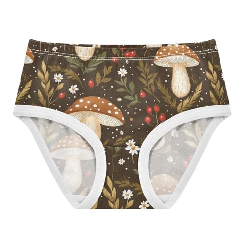 Wusikd Mushrooms Girls' Underwear Cotton Flowers Brown Girls Briefs Soft Toddler Underwear 2T