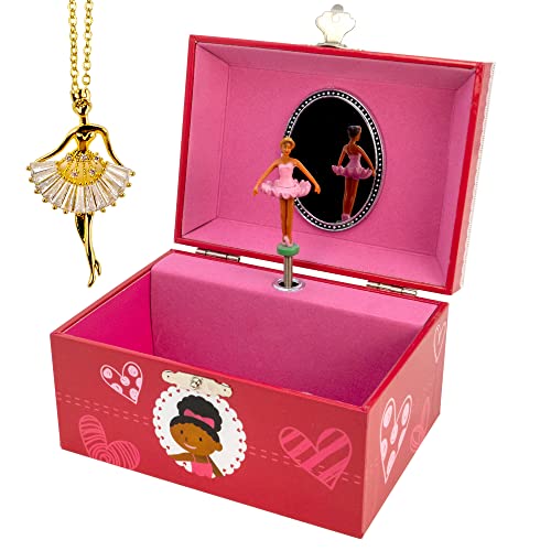 Image of Ballerina with Hearts Music Box w/Gold Color Ballerina Necklace