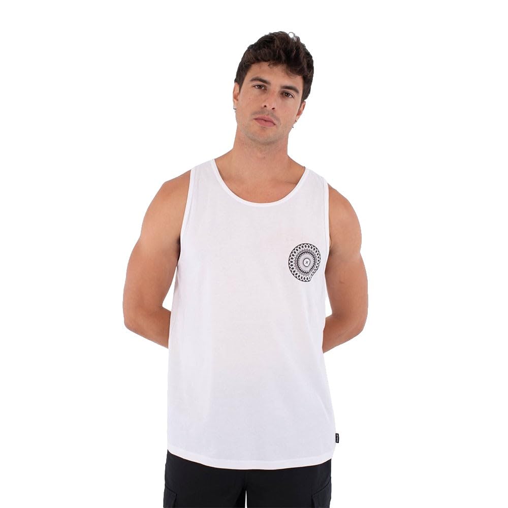 Hurley Mens Tank Top Printing Press Cordob T-Shirt, White, L EU
