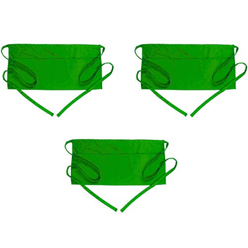 Image of BOHARERS Waist Apron with 3 Pockets 3 Pack - Green Waitress Server Short Apron