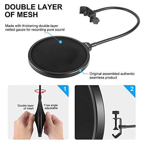 Mikrofon Popschutz,Aokeo Professional Mikrofon Pop Filter Mask Shield Für Blue Yeti,Snowball,HyperX QuadCast und jedes… - Image 4