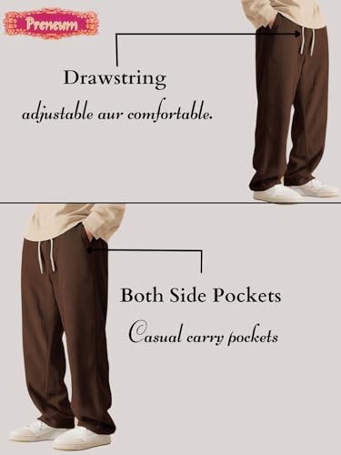 Image of Preneum Men Mid Rise Poly Cotton Loose Fit Trouser|Korean Style Travel & Lounge Wear with Pockets (Available in Plus Size)
