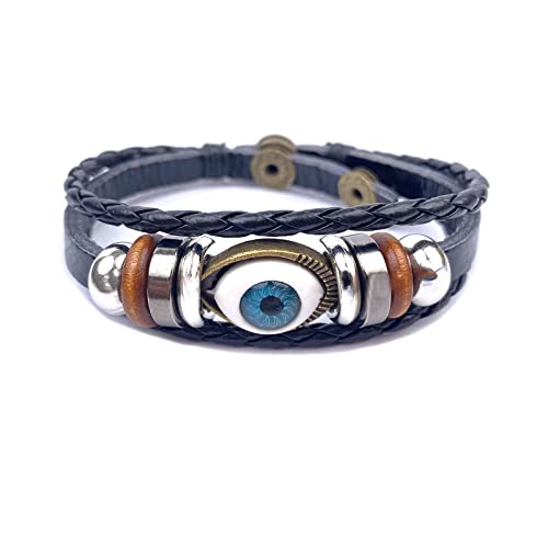 Mazzar- Evil Eye Leather Charm Bracelet Jewelry for Women and Men for Luck Bringing and Protection- Awesome look/Fitting