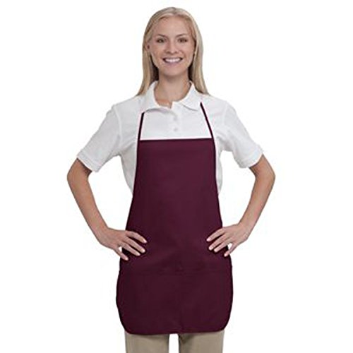 Product of Ottocap 7.5 Oz. Cotton Blend Twill Two Pocket Medium Bib Apron -Maroon [Wholesale Price on Bulk]