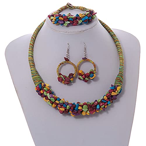 Juego de collar pulsera y pendientes de aro de piedra semipreciosa de 56 cm de largo 2