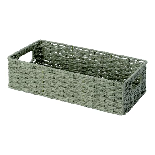 StorageWorks Wicker Toilet Basket Tank Topper for Sage Green Bathroom Decor
