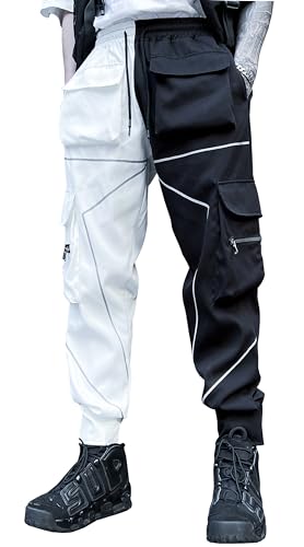 MOKEWEN Men's Two Tone Color Block Wild Techwear Ankle Band Casual Cargo Pants with Pockets