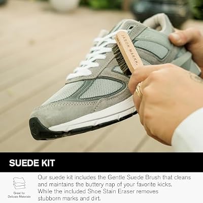 Jason Markk Suede Essentials Bundle, 4-Piece Shoe & Sneaker Care Set, 4oz Deep Cleaning Solution, Two Brushes, Suede Stain Eraser, Safe for Leather, Nubuck, Cotton, Knits, and More