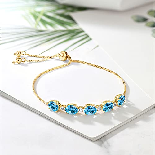 Gem Stone King 18K Yellow Gold Plated Silver Oval Swiss Blue Topaz and White Topaz Tennis Bracelet For Women (7.84 Cttw, Gemstone Birthstone, Fully Adjustable Up to 9 Inch)4