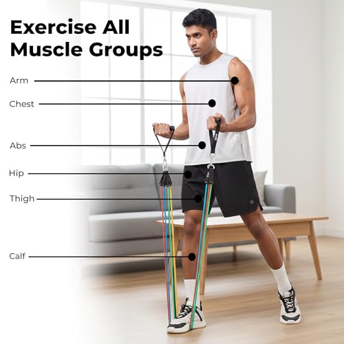 Image of Resistance Bands Set of 5(10 to 150 kg), Pull Up Bands forUnisex, Exercise Bands for Strength Training, Home Workout, Gym Fitness, Stretching,Mobility,Yoga,Crossfit &Physical Therapy