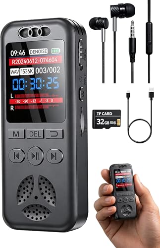 Cappsu 32GB Digital Voice Recorder with Playback, Small Voice Activated Recorders, 1536Kbps Audio, 70dB Noise Reduction, A-B Repeat Recording Device Portable Mini for Lectures, Meetings, Interview etc