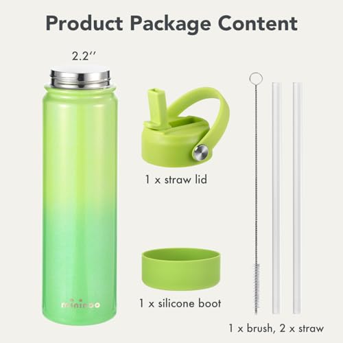 Insulated Stainless Steel Water Bottle with Straw, Ceramic-Lined, BPA-Free & Leak-Proof, 24 oz, Neon Dew