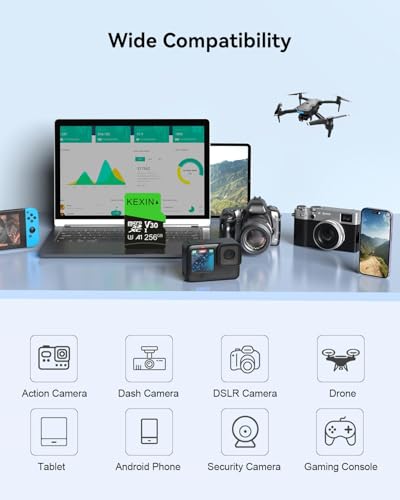 Image of KEXIN 256GB Micro SD Card with SD Adapter microSDXC Memory Card UHS-I A1 V30 U3 Micro SD Card Full HD High Speed TF Card for Smartphone Tablet Action Camera Dash Cam Drone Game Console