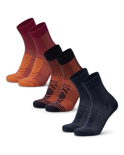DANISH ENDURANCE Walking Socks Merino Wool Hiking Socks for Men & Women Unisex 3 Pack Multicolor (1x Navy/Orange 1x Fuchsia/Orange 1x Navy) 3-5