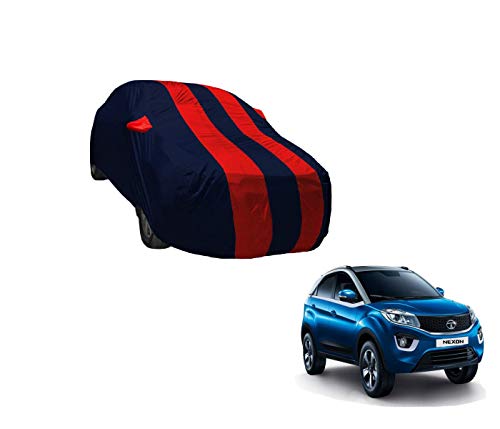 Image of Auto Hub Car Cover Compatible with Tata Nexon with Weather Proof, Mirror Pocket, Triple Stitched, Nexon Car Cover- Navy-Red