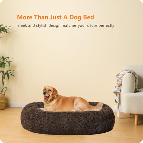 HMTOPE Orthopädisches Hundebett rund Hundekissen Hundesofa Katzenbett Donut Kuscheliges Hundekorb Waschbar, 100 cm Ø, Braun