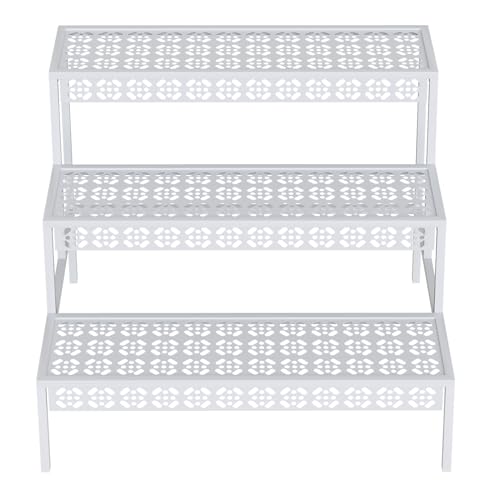 Garden 4 you 3 Tiers Metal Plant Stand,Rectangular Ladder Flower Pots Outdoor Plant Rack, Indoor Plant Display Rack, Heavy Duty Utility Storage Organizer for Home Garden Patio Balcony, Stair Style(White)
