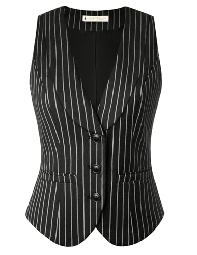 Belle Poque Vintage Lapel Collar Suit Vest Tops for Women V Neck Sleeveless Work Dressy Waistcoat Blazer with Pockets
