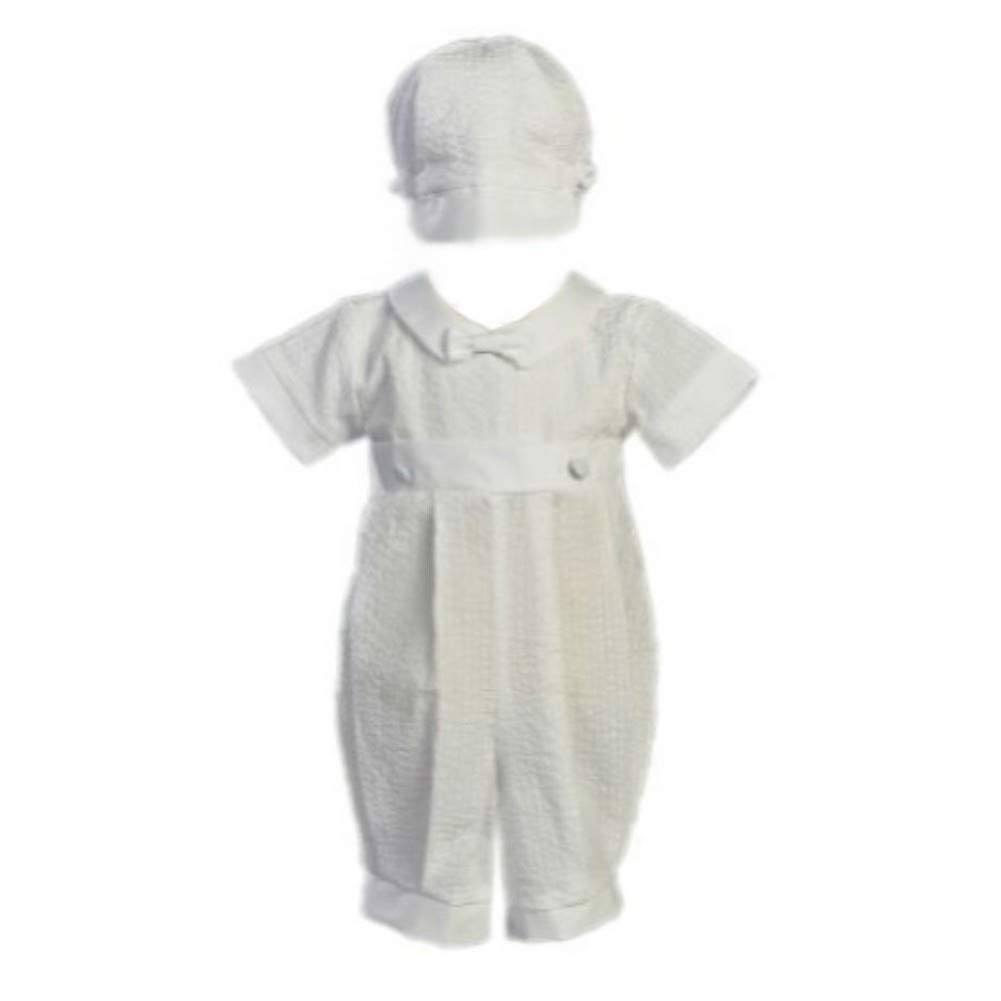 Swea Pea & Lilli Cotton Seersucker Christening Baptism Romper with Hat