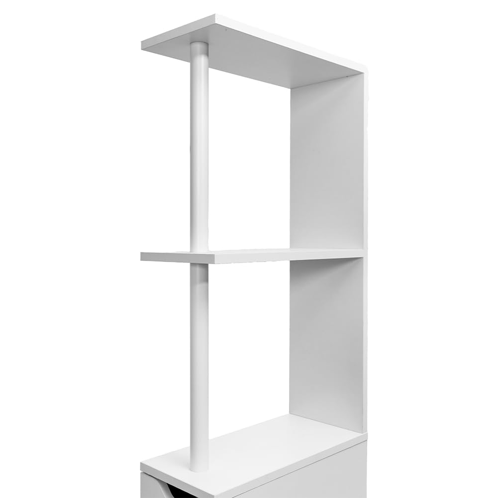 BAKAJI Mobile Bagno Alto Salvaspazio in Legno Bianco, Armadietto Slim con 3 Cassetti e 2 Ripiani, Armadio Multiuso per Ufficio, Studio, Casa, Mobiletto per Interni Design Minimal 33 x 15 x 136 cm