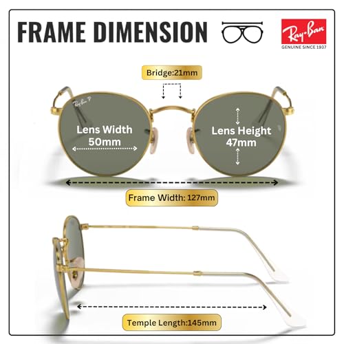 Image of Ray-Ban RB3447 ROUND METAL Round Shaped Sunglasses for Men with Official RAYBAN Eyewear Kit