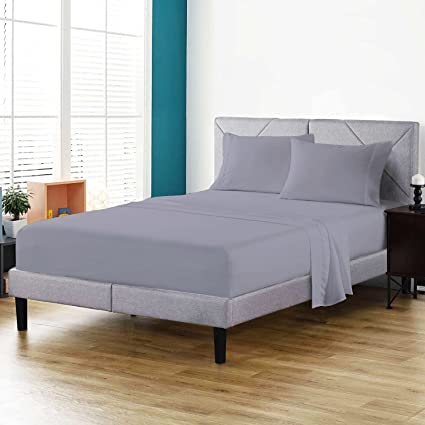 100% Pure Egyptian Cotton Luxurious Fitted Sheet 25cm Deep Pocket Soft and Breathable 200 Thread Count Hotel Quality Fitted Bedding Sheets (Silver, Double)