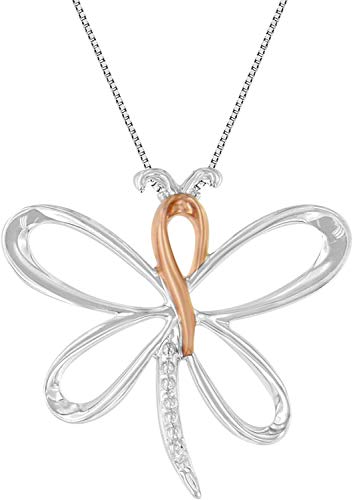 Original Classics 10K Rose Gold over .925 Sterling Silver Diamond-Accented Dragonfly 18" Pendant Necklace (H-I Color, I1-I2 Clarity)