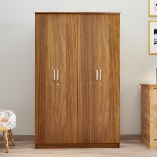 Image of NEUDOT Mono Engineering Wood 4 Door Wardrobe | Almirah for Clothes Wooden | Wardrobe Organizer for Clothes | Multipurpose Almirah for Storage Bedroom | 1 Year Warranty - Leon Teak Finish