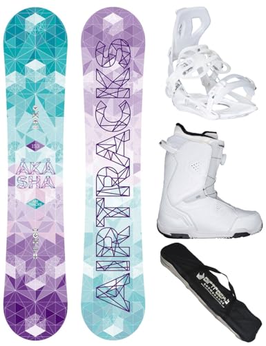 Airtracks Damen Snowboard-Set Freestyle Freeride Akasha Lady Flat Rocker 153 + Snowboard Bindung Master W + Snowboardboots Star W...