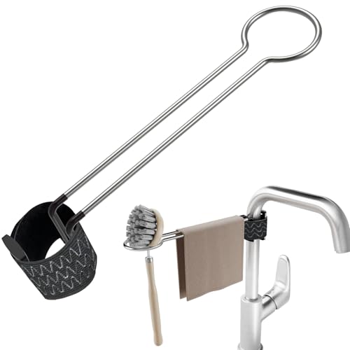 NiHome Heavy Duty Stainless Steel Kitchen Sink Faucet Towel Holder, Kitchen Faucet Rag Holder, Dish Rag Hanger Rack, Space-Saving Compact Dishcloth Organizer, Easy Installation & Rust Resistant