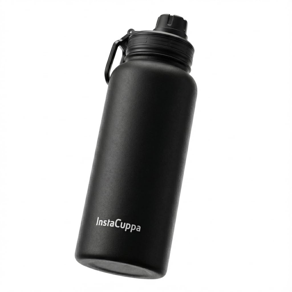 Insulated Water Bottle 1000 mL, Double-Wall Thermosteel Flask, Vacuum Insulated Stainless Steel | Retains Hot and Cold Temperatures, Black