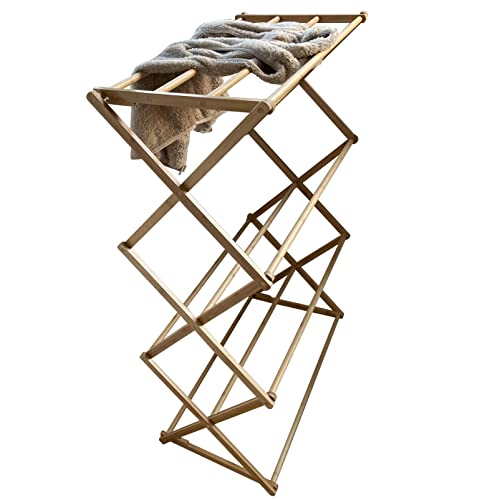 Tendedero Plegable para Ropa, toallero Independiente, tendedero Plegable y Extensible, Estante de Almacenamiento, toallero Plegable de Madera para baño, Perchero para Mantas de Playa y pisci