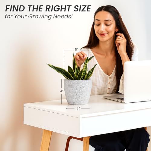 Image of YUCCABE ITALIA SHERA Stella 5 Inch Plastic Plant Pot for Home Decor Indoor Plant Pots for Living Room Plastic Flower Pot for Garden (Marble White, 5 INCH - 2 Pcs)