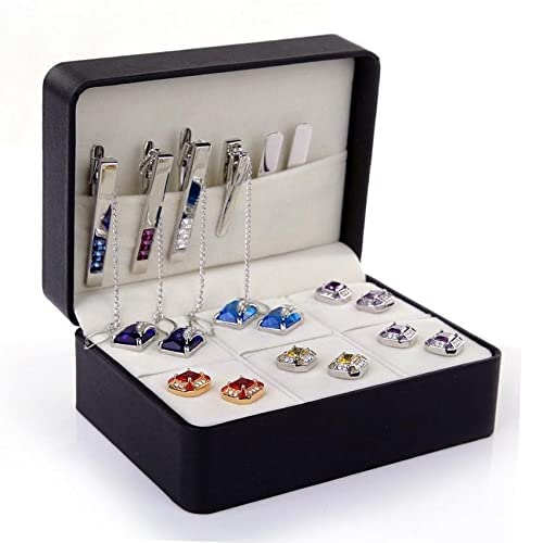 zalati Organiser Box Storage Case Box PU Leather Velvet Inside with 6 Grids for Earings Rings Bracelets Cufflink Tie Clip Brooch Badge