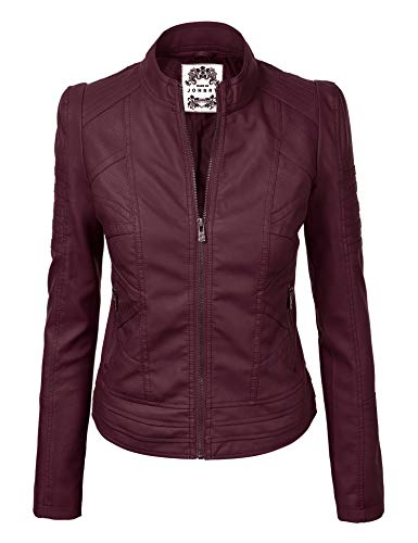 Made By Johnny MBJ WJC746 Womens Vegan Leather Motorcycle Jacket XL Wine