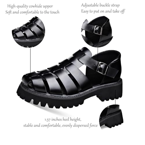 Men's Genuine Leather Platform Fisherman Sandals With Adjustable Ankle Buckle Closed Toe Anti-Slip Lug Sole Water Shoes Walking Driving Sandals2