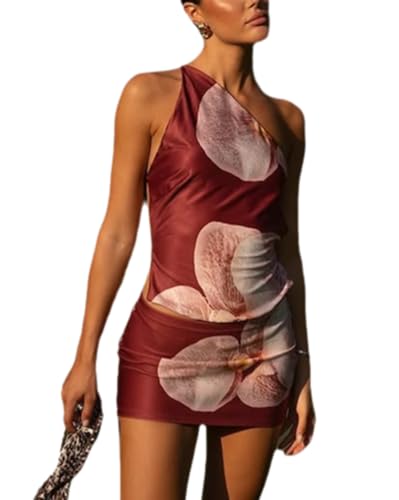 Sexy 2 Piece Skirt Sets for Women Y2K Outfits One Shoulder Backless Cute Skirt Sets Women 2 Piece Outfits 2025