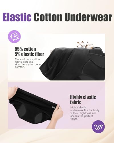 Image of TANSTC Period Underwear for Women Heavy Flow | Leakproof Menstrual Panties Postpartum, Cotton Soft Breathable Briefs 3 Pack