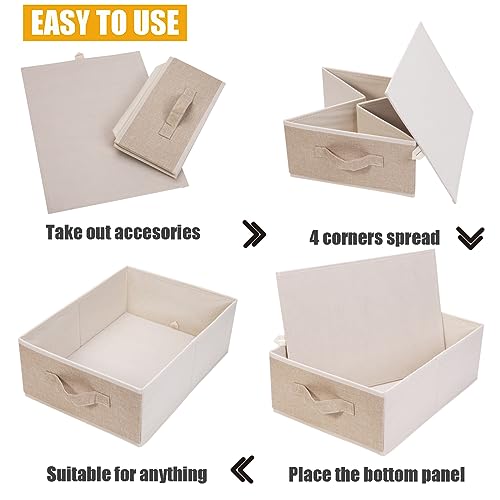 OVAKIA Faltbar Aufbewahrungsboxen Stoff, Schrank Schubladen Organizer Ordnungssystem für Garderobe Kleidung Unterwäsche usw, 4er Set, Beige