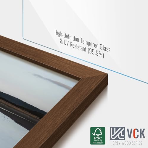 Image of VCK 5x7 Picture Frame 5 Pack, Brown Wood, 4x6 Mat, Glass, for Portrait