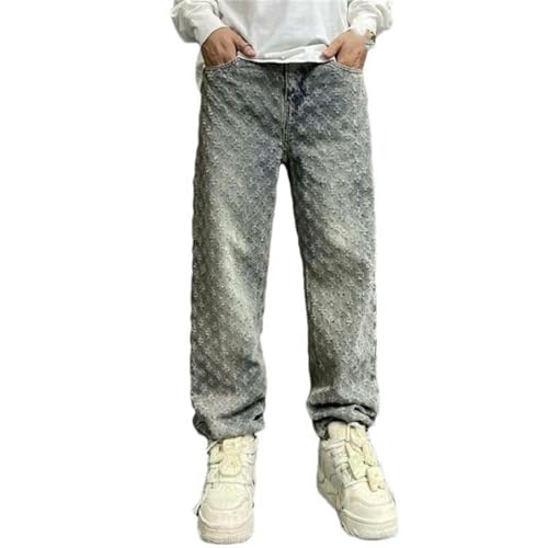 Men's Straight Jacquard Loose Wide Leg Jeans Casual